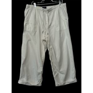 Nautica Women's White Wide Leg Baggy Cropped Drawstring Casual Pants Size XXL